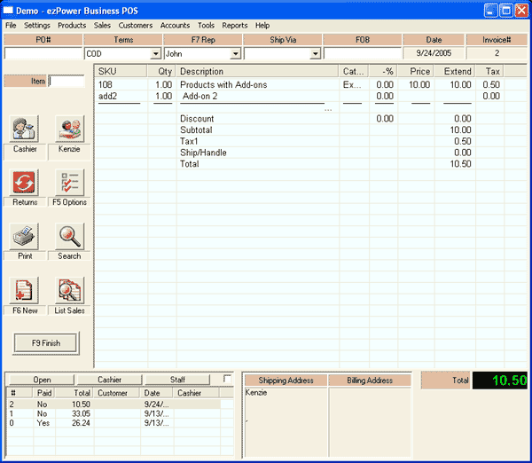 Screenshot of ezPower Invoice Point of Sale